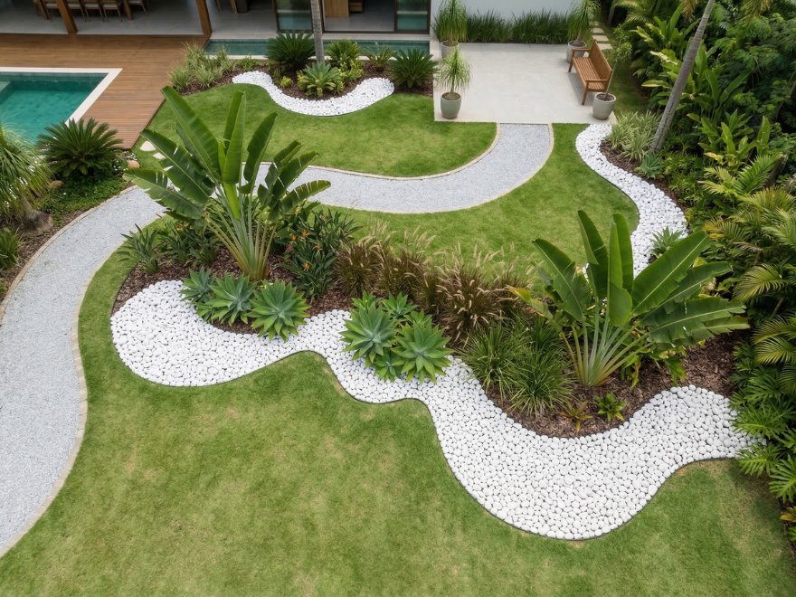 Pedras decorativas em jardim