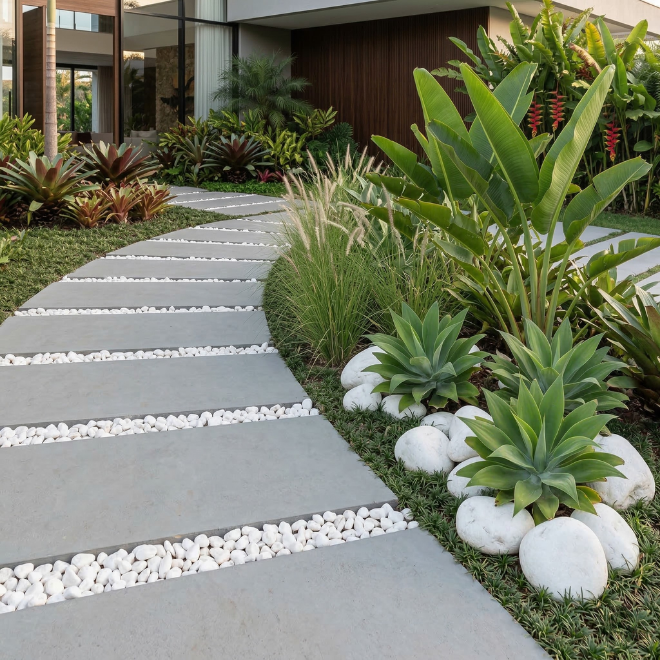 Seixos brancos aplicados